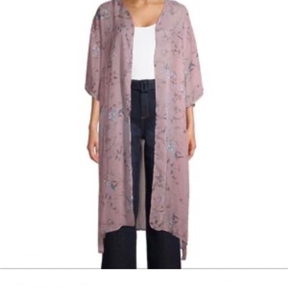 Time & Tru Women's Pink Floral Kimono size L - XL 100% Polyester